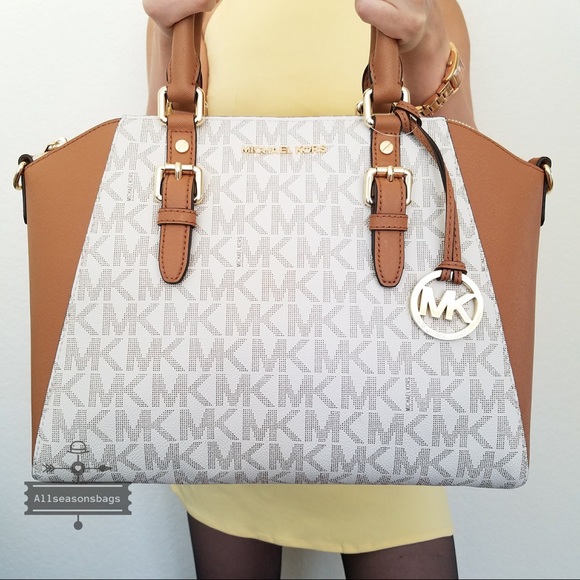 NWT Michael Kors Ciara large satchel vanilla acorn - Picture 3 of 8